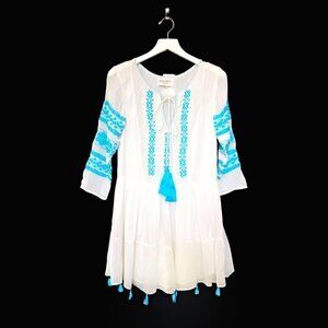 NWT Rococo Sand Tassel Embroidery Mini Dress, Size XS, Silk